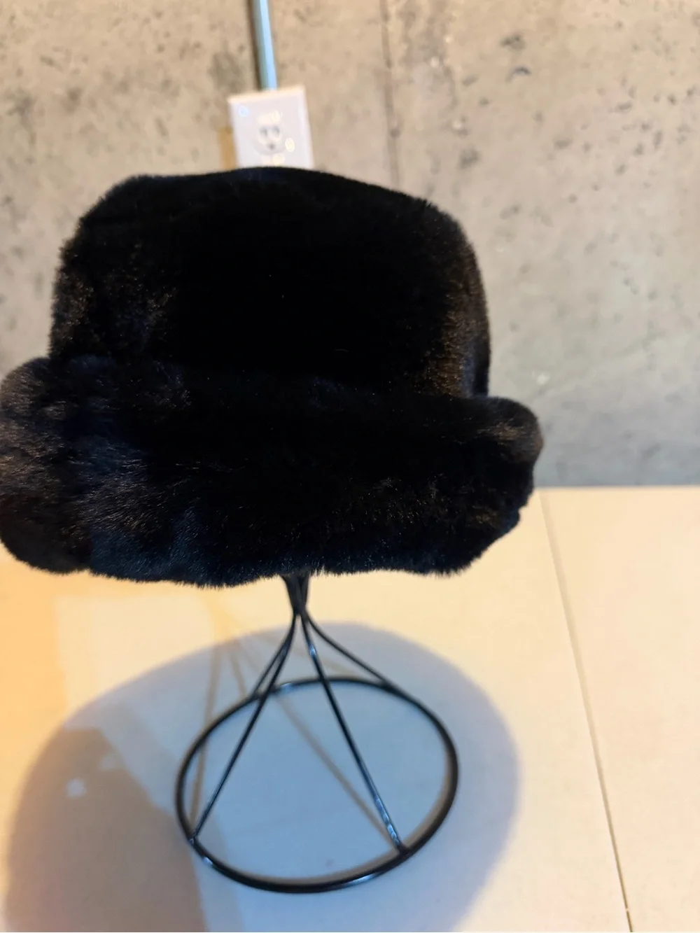Scala Black Plush Faux Fur Trapper Hat
